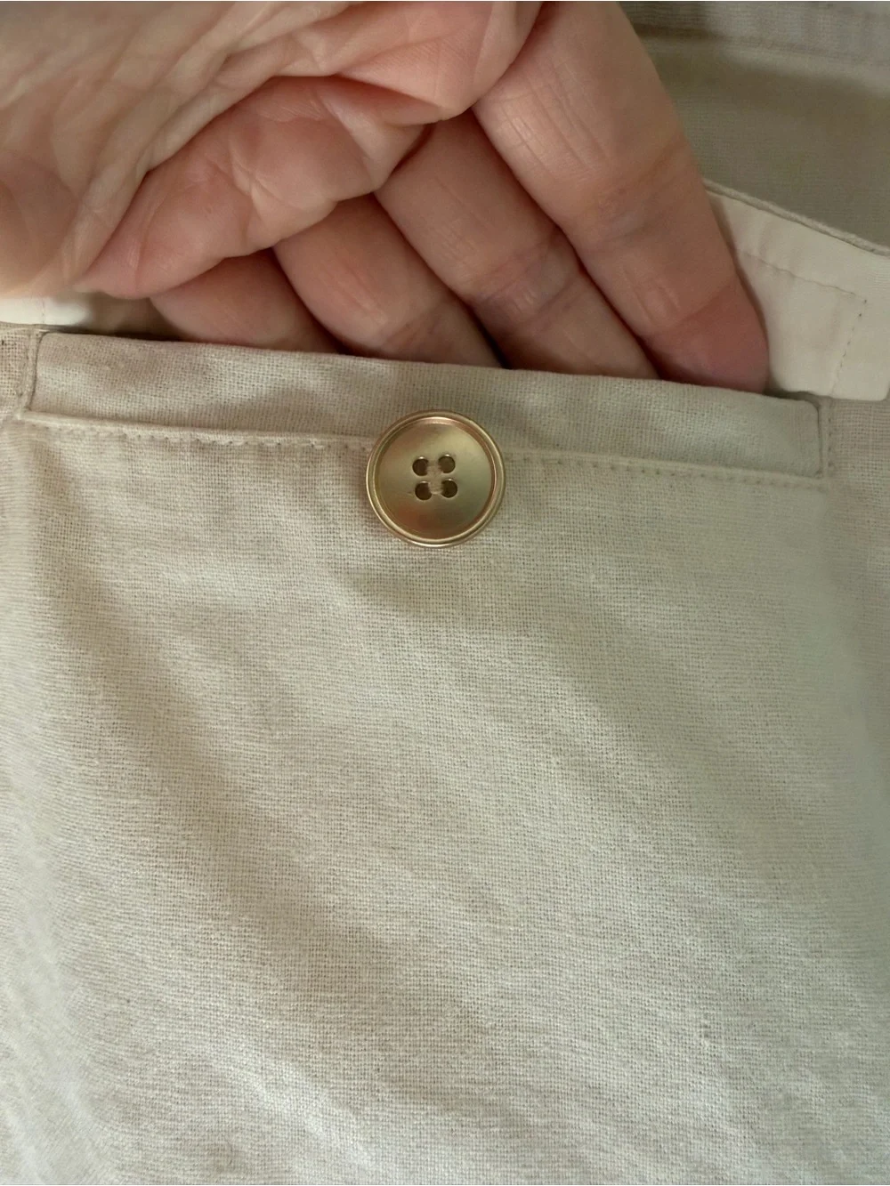 J. Crew Linen Blend Button-Front Cream A line Mini Skirt with Flap Pockets Sz 6